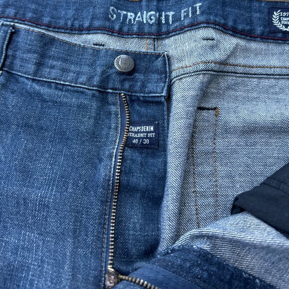 Chaps Denim Straight Fit Jeans Blue Medium Wash 5 Pocket Men's 40 X 30 - Picture 2 of 10
